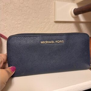 Michael Kors Navy Blue Zip-Around Wallet